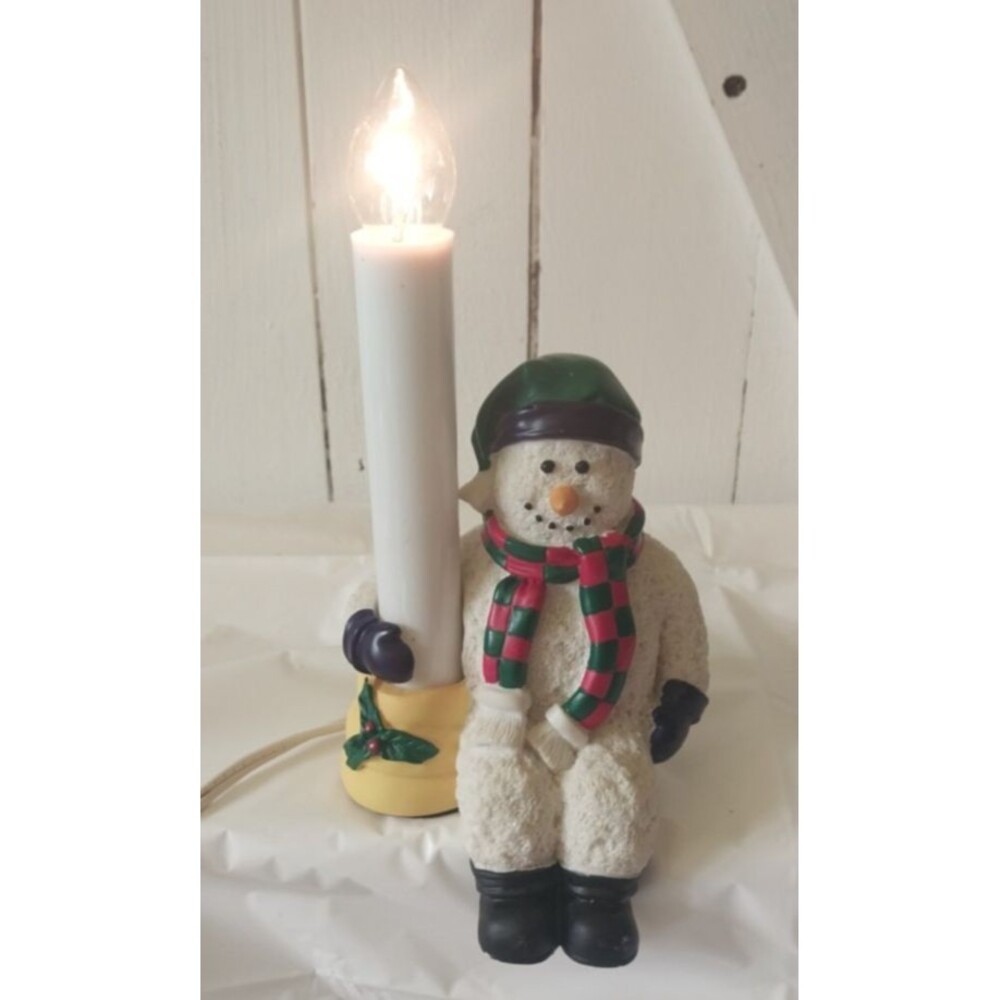 Resin Snowman Light Up Candle Plug in Shelf Sitting Snowman Deco